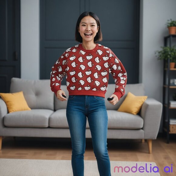 EUC- Sanrio Hello Kitty Red Pullover Sweatshirt Women’s Medium - Picture 2 of 7